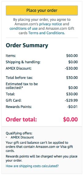 Amazon $30 off $60 for American Express Membership Rewards purchase