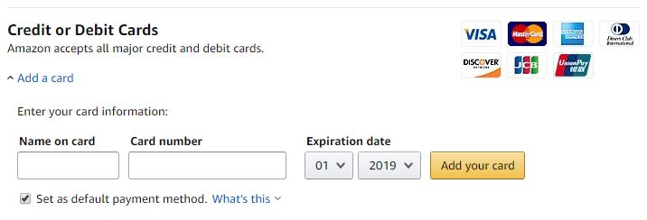 Adding a credit card on Amazon