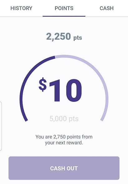 Points summary on the Freebird app