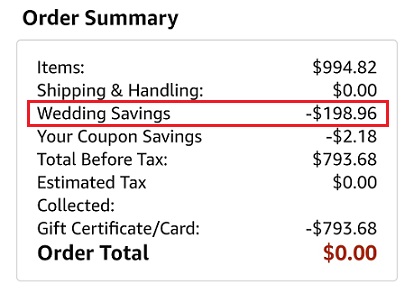 Amazon Wedding Registry order