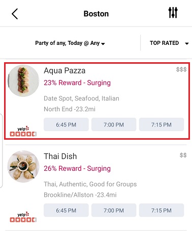 Aqua Pazza Restaurant listed on the Seated app