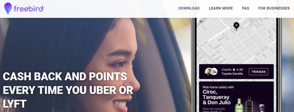 Freebird earns cash back and points every time you use Uber and Lyft
