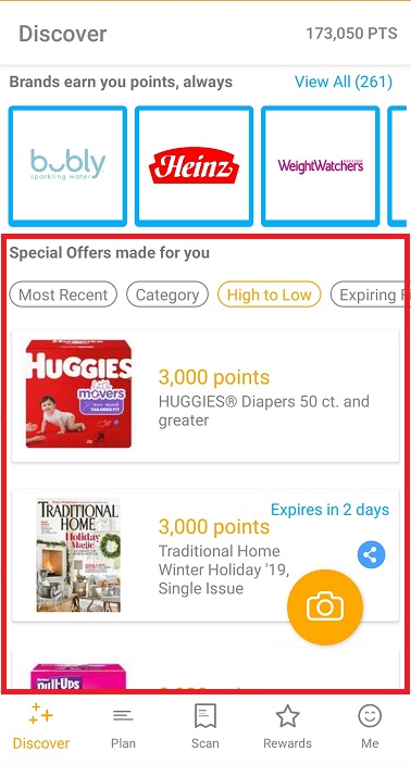 Special Offers section on the Fetch Rewards app
