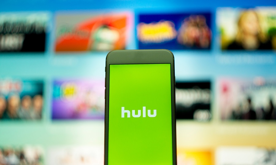 Hulu logo on phone with unfocused background