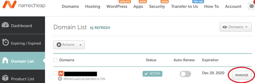 Managing domain list on Namecheap