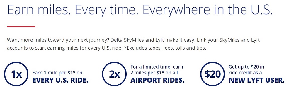 Advertisement showing you can earn Delta SkyMiles with Lyft