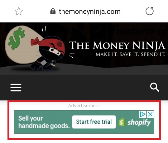 Google ads displayed on The Money Ninja blog