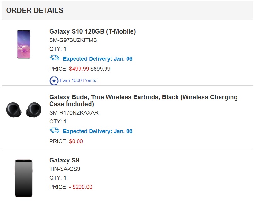 Samsung order summary