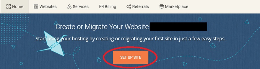 Button to click in order to set up website on SiteGround
