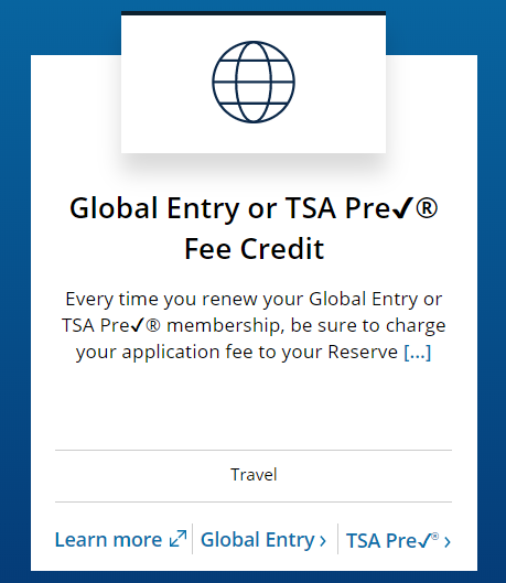 Chase Sapphire Reserve benefit of free Global Entry and TSA Pre