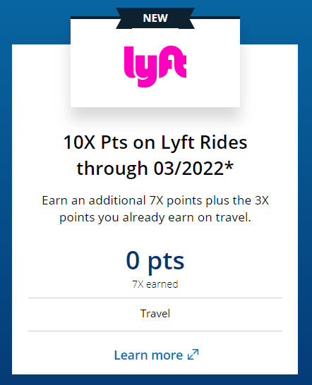 Chase Sapphire Reserve benefit of 10x points on Lyft rides