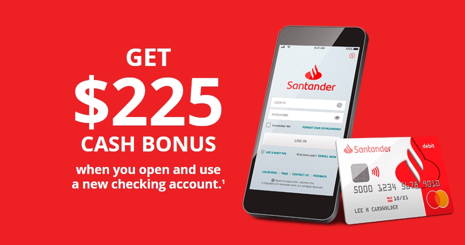 Landing page ad for the Santander $225 checking account bonus offer