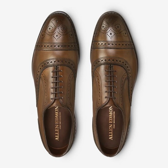 Allen Edmonds Strand cap-toe dress shoes in burnished copper color