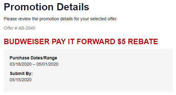 Budweiser Pay It Forward $5 rebate