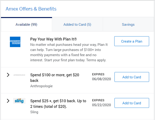 AMEX Offers on desktop