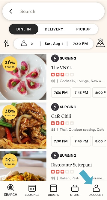 Account icon in Seated app
