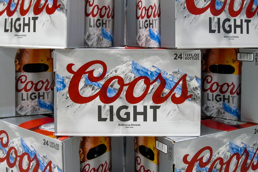 Coors Light 24-pack beer boxes stacked on top of one another