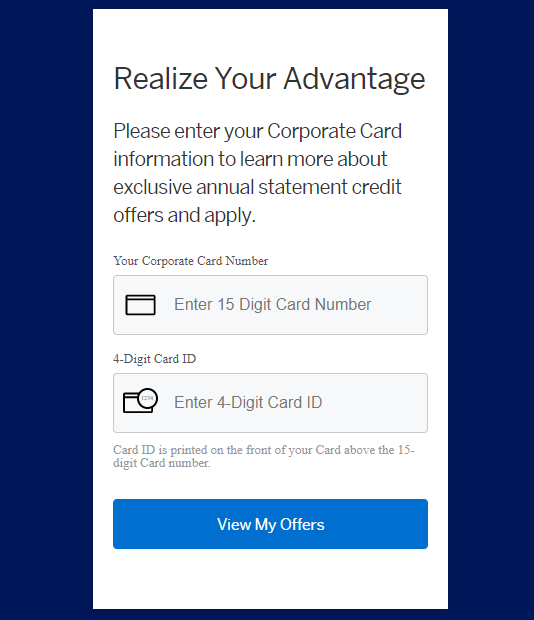 Enter AMEX corporate card information
