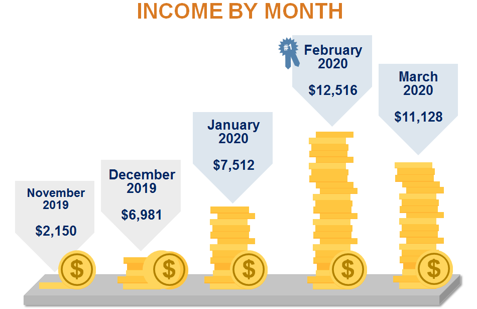 Blog Income by Month (November 2019 to March 2020)