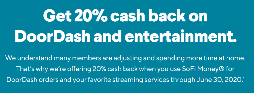 SoFi Money 20% back on DoorDash and entertainment