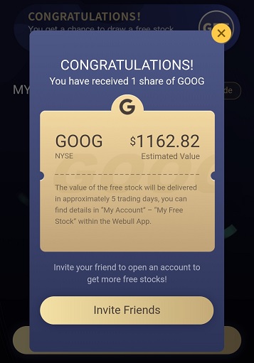 Webull free stock offer - GOOG stock award