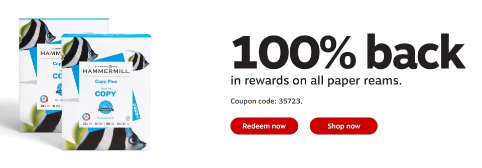 Staples: 100% back in rewards on all paper reams