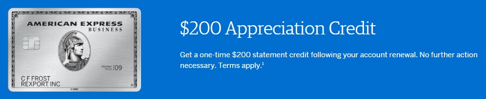 AMEX Business Platinum $200 annual fee credit
