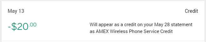 AMEX Platinum $20 monthly wireless credit