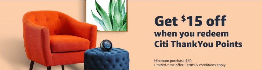 Citi ThankYou points $15 off $50 at Amazon promotion