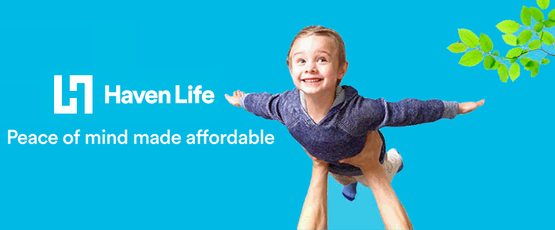 Haven Life header with boy flying in dad's hands