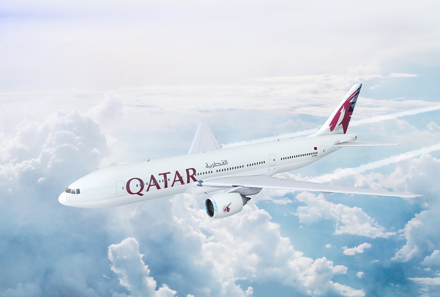 Qatar Airways plane flying in the sky