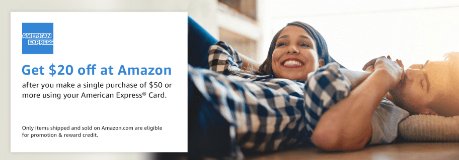 Get $20 off at Amazon after you make a single purchase of $50 or more using your American Express card
