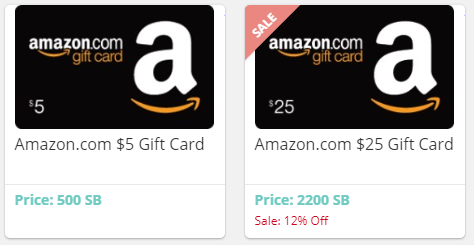 Amazon gift card redemption options at Swagbucks