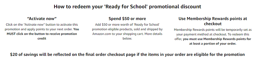 How to redeem Amazon's "Ready for School" promotional discount