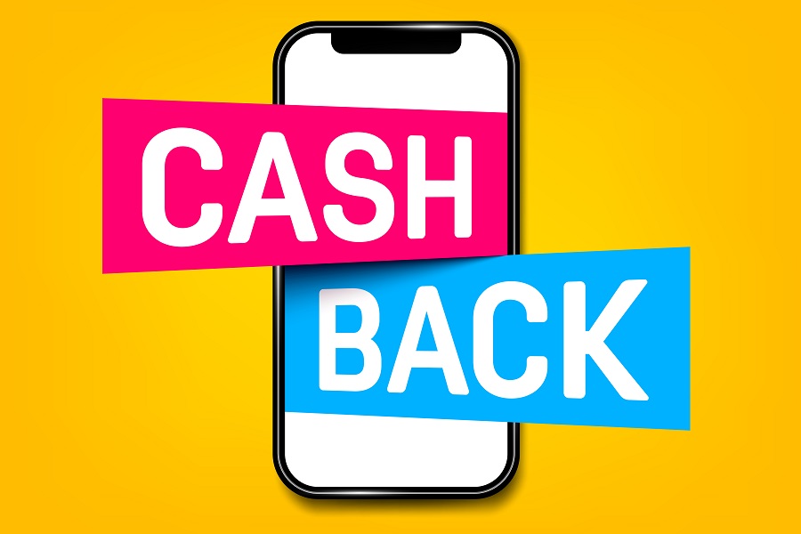 Cash back phone pop-out on yellow background