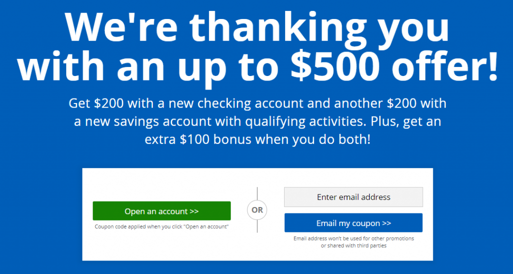 Chase $500 checking + savings bonus pop-up offer