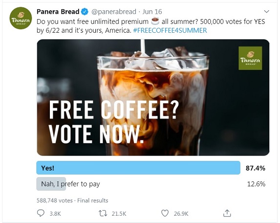 Panera Bread #FREECOFFEESUMMER Twitter challenge