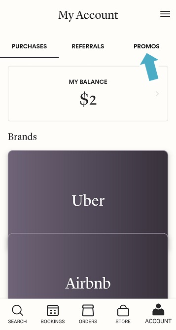 Promos menu in Seated app