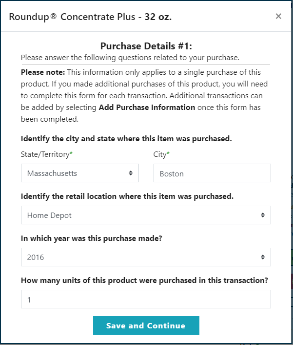 Roundup Class Action Settlement purchase details form
