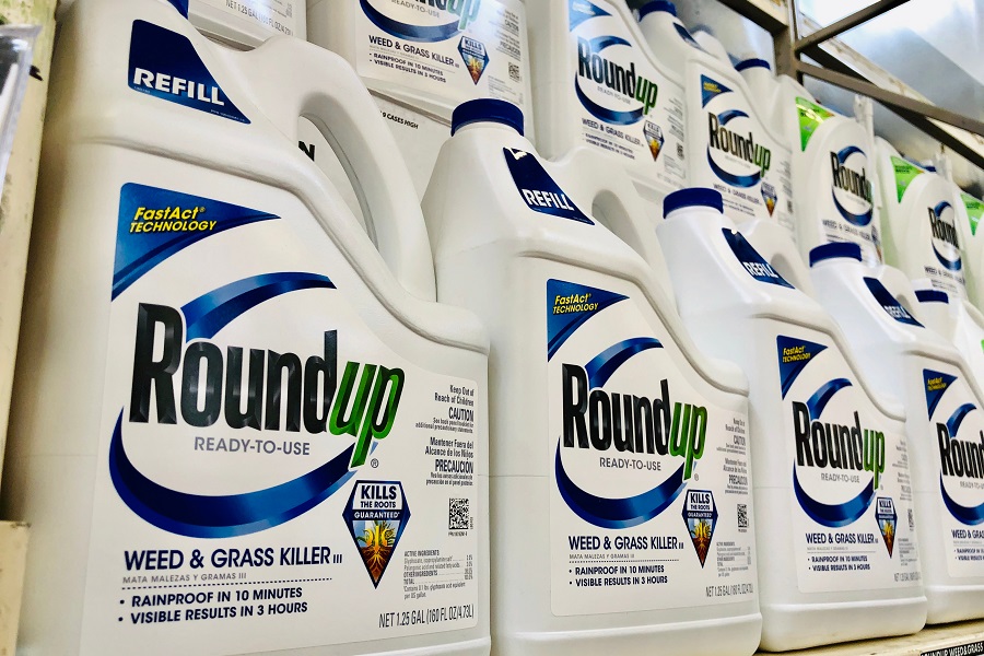 Roundup Weed Killer bottles on store shelf