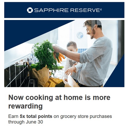 Chase Sapphire Reserve 5x points on grocery store purchases
