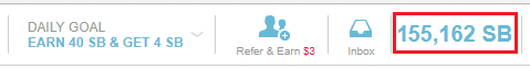 Swagbucks points balance showing a total of 155,162