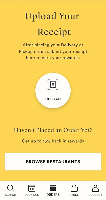Upload receipt on Seated for Delivery or Pickup orders