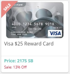 Visa $25 reward card on sale at Swagbucks