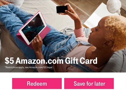Amazon $5 gift card won on T-Mobile Tuesdays