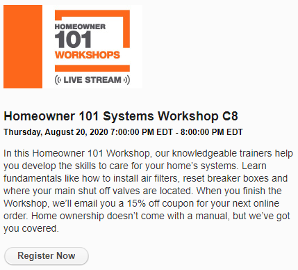 Home Depot "Register Now" for online digital workshop