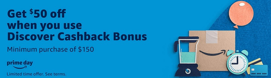 Amazon $50 off $150 Discover promo banner