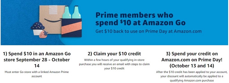 Amazon Prime member Amazon Go $10 deal