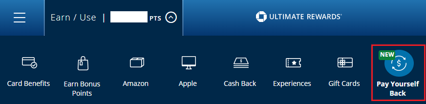 Chase "Pay Yourself Back" location on Ultimate Rewards portal
