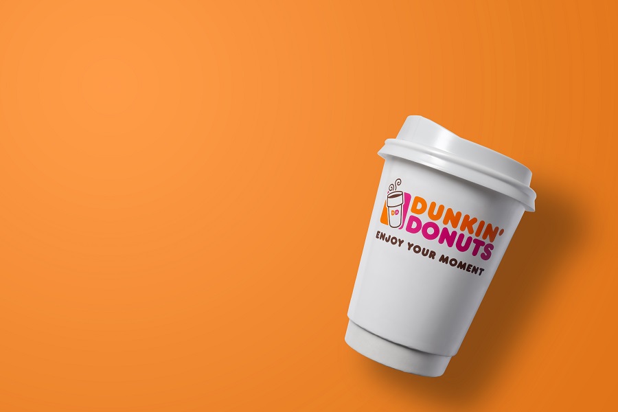 Dunkin' coffee over orange background